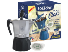 CAFFÈ BORBONE MOKACIAO COFFEE MAKER FOR PODS ESE44 + 15 PODS FOR FREE - BLACK AND SILVER COLOR (LIMITED EDITION)
